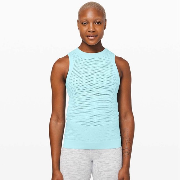 lululemon athletica Tops - Lululemon Womens Breeze By Muscle Tank II Squad Sz 4 Sea Frost Perforated